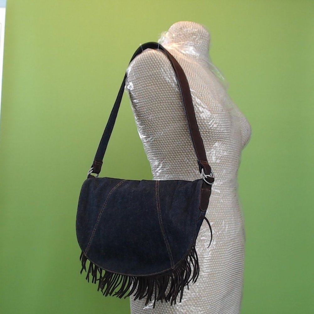 Polo Ralph Lauren denim and leather fringe shoulder bag